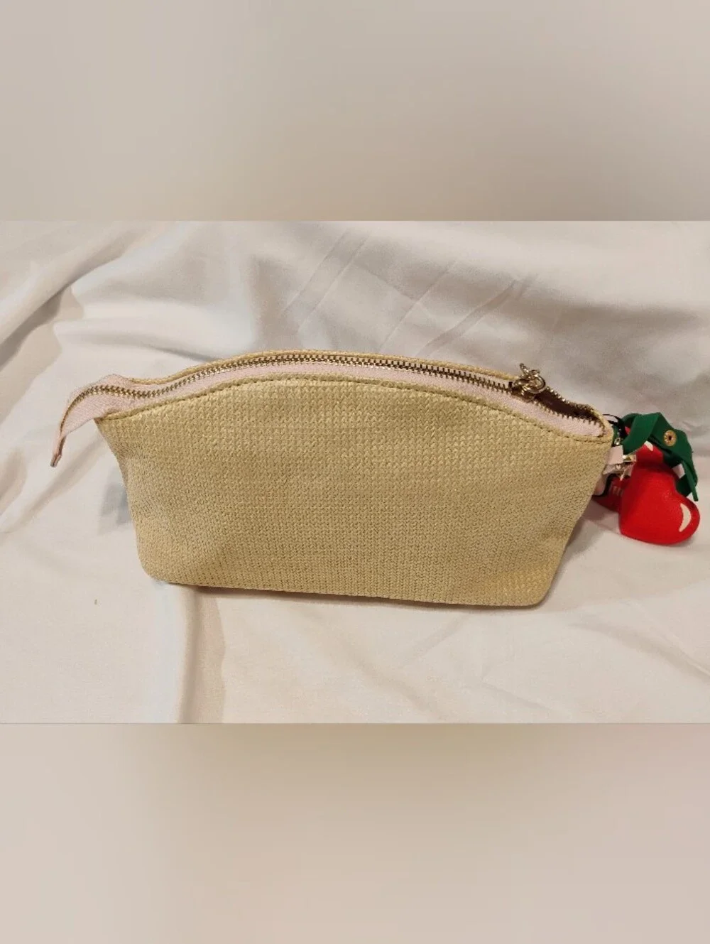 Juicy Couture Pale Yellow Cosmetic Pouch with Pink Logo & Cherry Charm